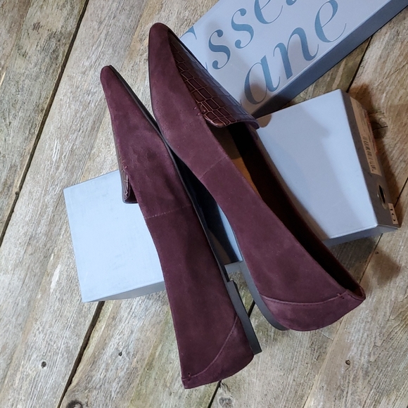 Essex Lane El-Alenor 10M Deep Wine Suede & Croc print loafer flats #3026 - Picture 8 of 9
